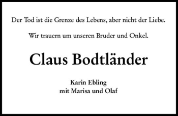 Traueranzeige von Claus Bodtländer von vrm-trauer