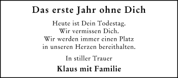 Traueranzeige von Das erste Jahr ohne Dich  von vrm-trauer