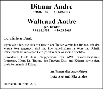 Traueranzeige von Ditmar Andre von vrm-trauer