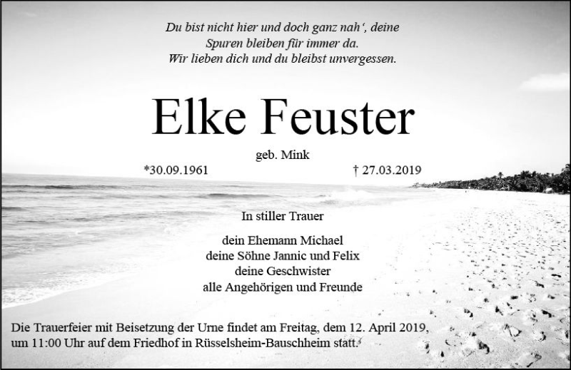  Traueranzeige für Elke Feuster vom 06.04.2019 aus vrm-trauer