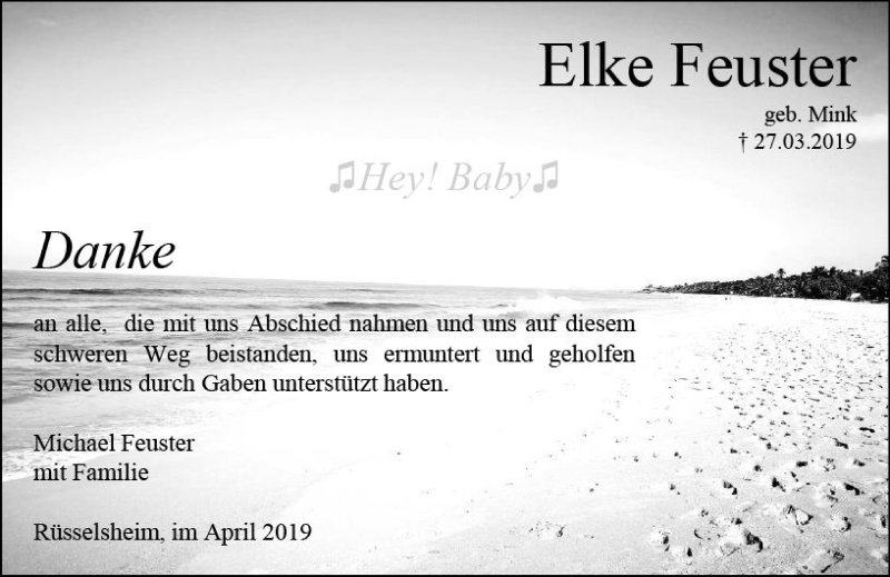 Traueranzeige für Elke Feuster vom 27.04.2019 aus vrm-trauer