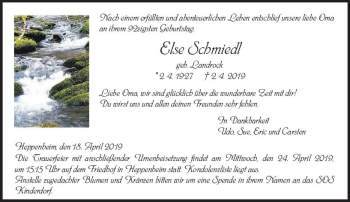 Traueranzeige von Else Schmiedl von vrm-trauer