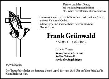 Traueranzeige von Frank Grünwald von vrm-trauer