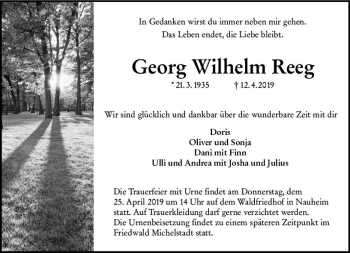 Traueranzeige von Georg Wilhelm Reeg von vrm-trauer