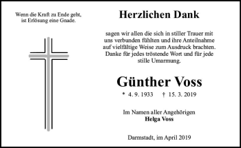 Traueranzeige von Günther Voss von vrm-trauer