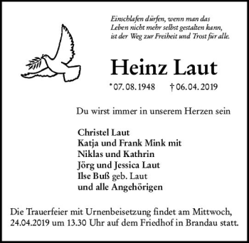 Traueranzeige von Heinz Laut von vrm-trauer