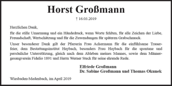 Traueranzeige von Horst Großmann von vrm-trauer