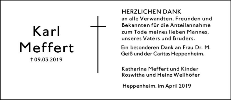  Traueranzeige für Karl Meffert vom 17.04.2019 aus vrm-trauer