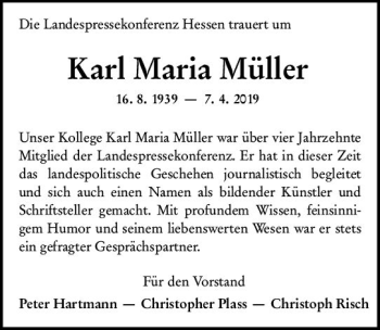 Traueranzeige von Karl Maria Müller von vrm-trauer