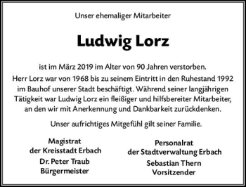 Traueranzeige von Ludwig Lorz von vrm-trauer