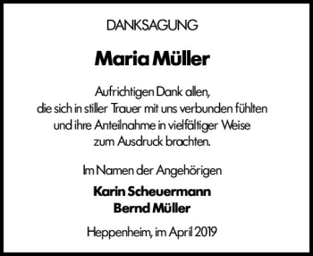 Traueranzeige von Maria Müller von vrm-trauer