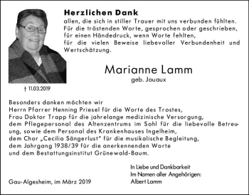 Traueranzeige von Marianne Lamm von vrm-trauer