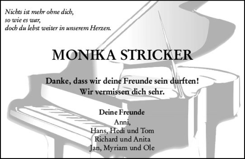 Traueranzeige für Monika Stricker vom 27.04.2019 aus vrm-trauer