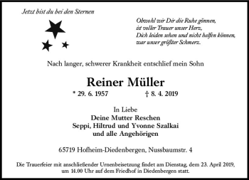 Traueranzeige von Reiner Müller von vrm-trauer