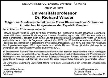Traueranzeige von Richard Wisser von vrm-trauer