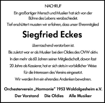 Traueranzeige von Siegfried Eckes von vrm-trauer