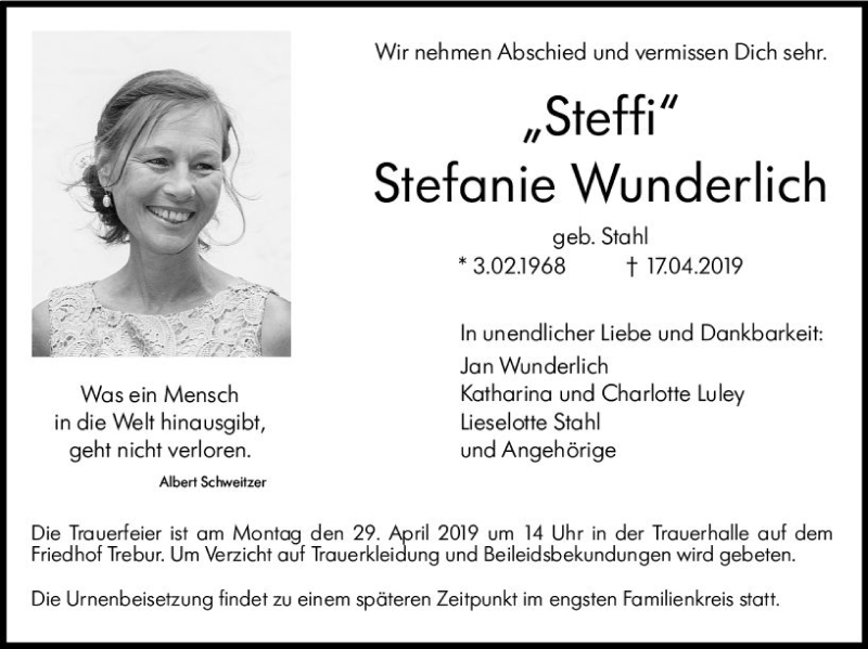 Traueranzeigen von Stefanie Wunderlich | www.vrm-trauer.de