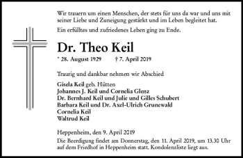 Traueranzeige von Theo Keil von vrm-trauer