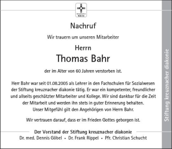 Traueranzeige von Thomas Bahr von vrm-trauer
