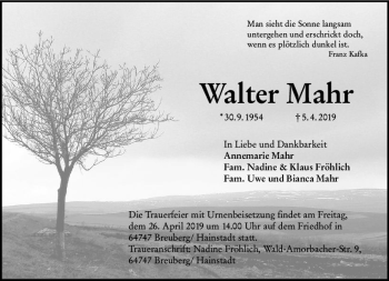 Traueranzeige von Walter Mahr von vrm-trauer