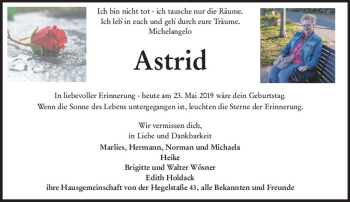 Traueranzeige von Astrid  von vrm-trauer