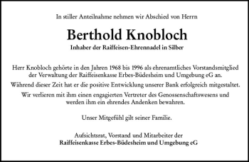 Traueranzeige von Berthold Knobloch von vrm-trauer