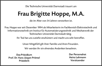 Traueranzeige von Brigitte Hoppe von vrm-trauer