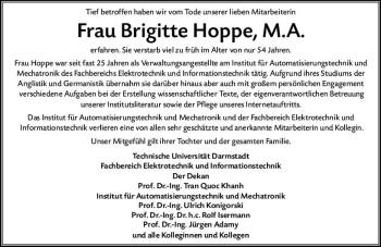 Traueranzeige von Brigitte Hoppe von vrm-trauer