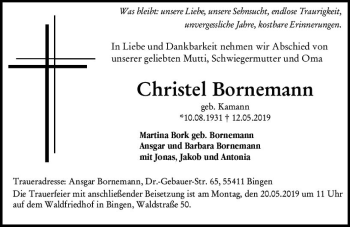 Traueranzeige von Christel Bornemann von vrm-trauer