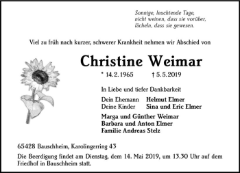 Traueranzeige von Christine Weimar von vrm-trauer