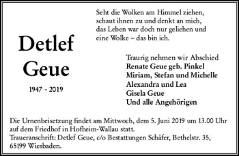 Traueranzeige von Detlef Geue von vrm-trauer
