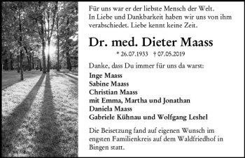 Traueranzeige von Dieter Maass von vrm-trauer