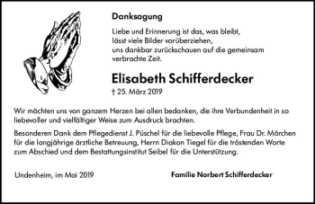 Traueranzeige von Elisabeth Schifferdecker von vrm-trauer