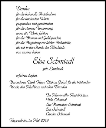 Traueranzeige von Else Schmiedl von vrm-trauer