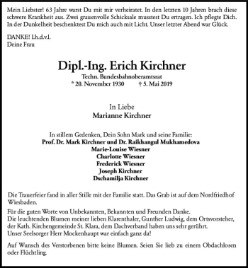 Traueranzeige von Erich Kirchner von vrm-trauer
