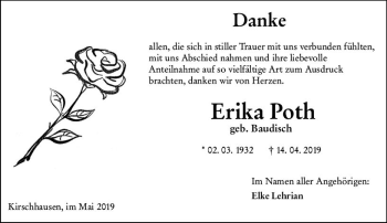 Traueranzeige von Erika Poth von vrm-trauer