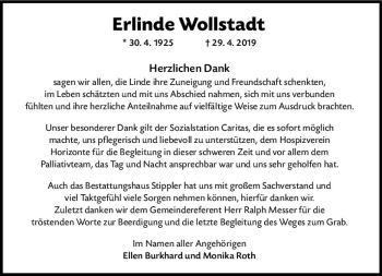 Traueranzeige von Erlinde Wollstadt von vrm-trauer