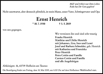 Traueranzeige von Ernst Henrich von vrm-trauer