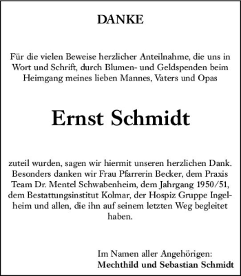 Traueranzeige von Ernst Schmidt von vrm-trauer