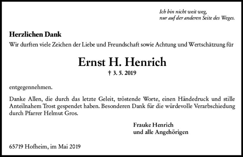  Traueranzeige für Ernst H. Henrich vom 24.05.2019 aus vrm-trauer