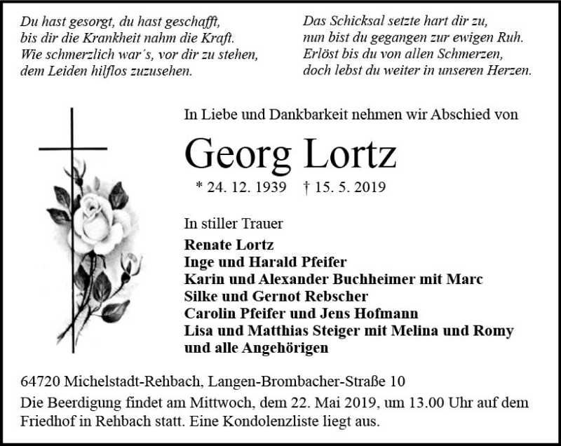  Traueranzeige für Georg Lortz vom 20.05.2019 aus vrm-trauer
