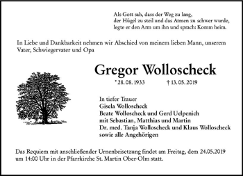 Traueranzeige von Gregor Wolloscheck von vrm-trauer