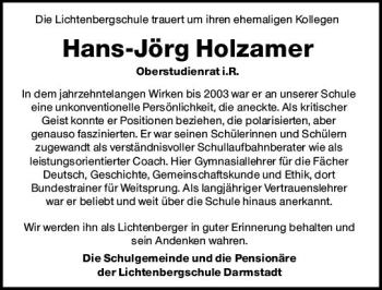 Traueranzeige von Hans-Jörg Holzamer von vrm-trauer