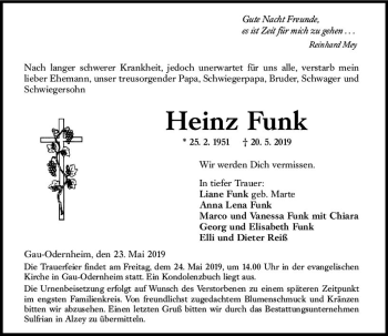 Traueranzeige von Heinz Funk von vrm-trauer
