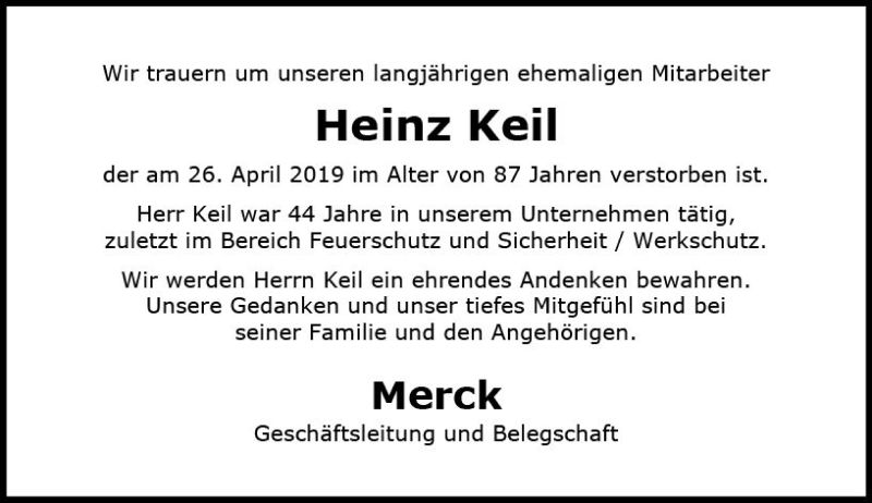  Traueranzeige für Heinz Keil vom 11.05.2019 aus vrm-trauer