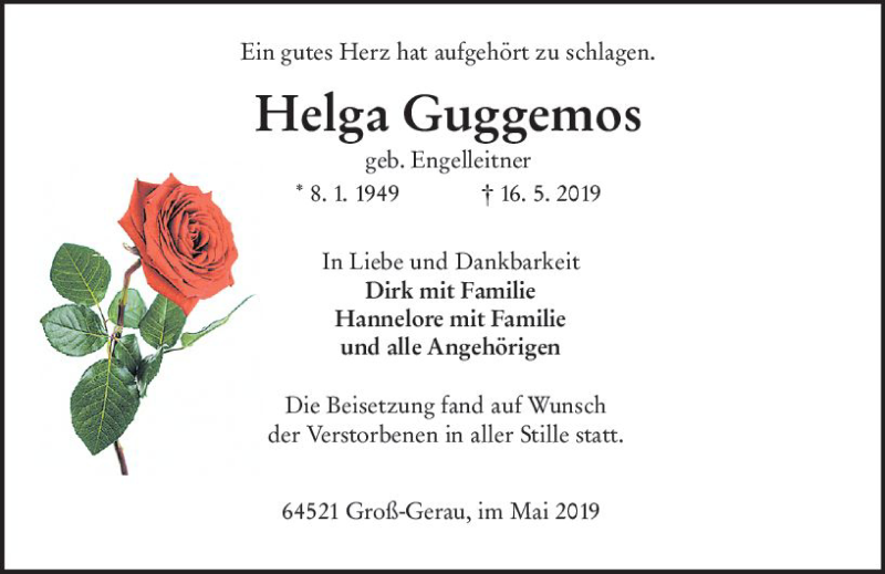  Traueranzeige für Helga Guggemos vom 28.05.2019 aus vrm-trauer
