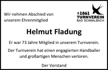 Traueranzeige von Helmut Fladung von vrm-trauer
