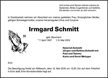 Traueranzeige von Irmgard Schmitt von vrm-trauer