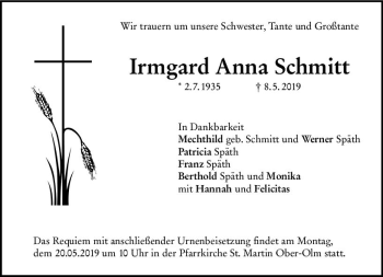 Traueranzeige von Irmgard Anna Schmitt von vrm-trauer