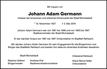 Traueranzeige von Johann Adam Germann von vrm-trauer